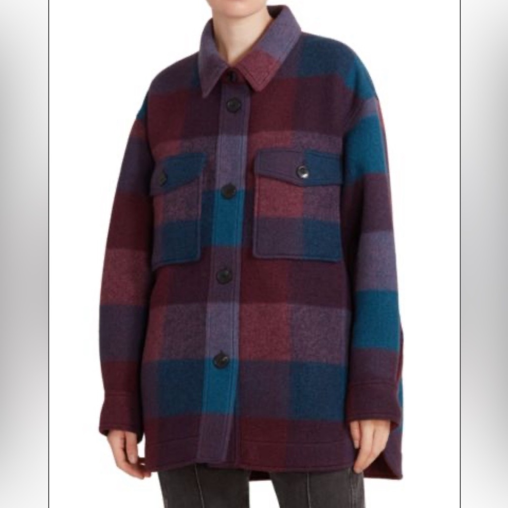 Isabel Marant Harveli Stretch Wool Buffalo Check Shirt Jacket - Picture 1 of 7